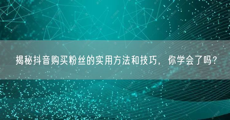 揭秘抖音购买粉丝的实用方法和技巧，你学会了吗？